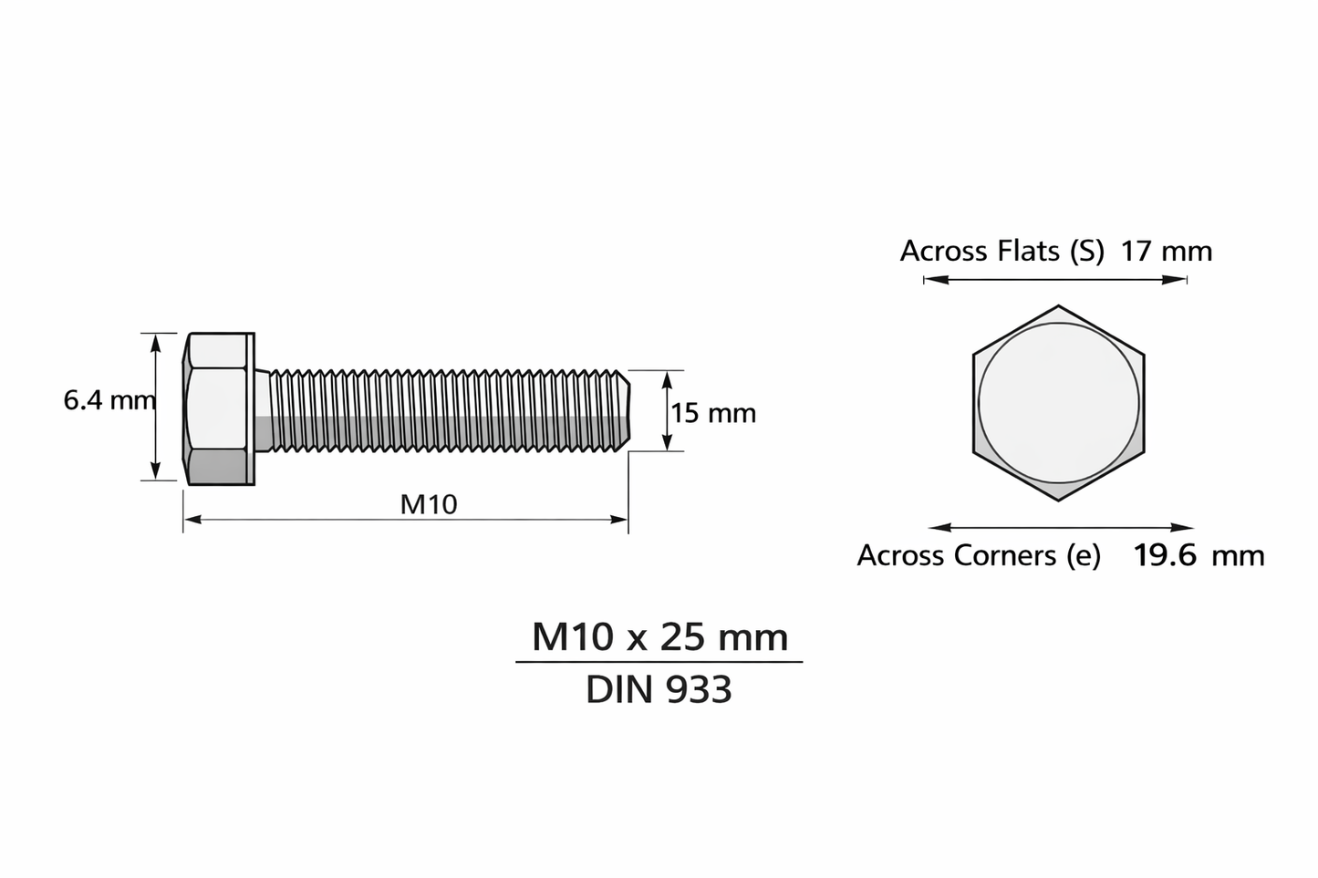 M10X25 SS 304 HEX HEAD SCREW DIN 933