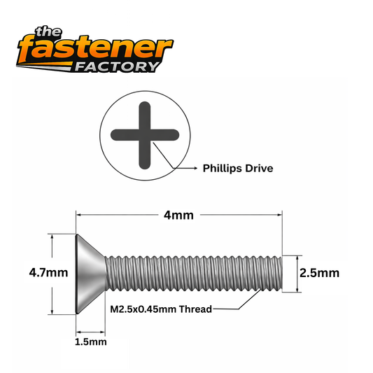 M2.5X4 SS 304 CSK PHILLIPS SCREW DIN 965