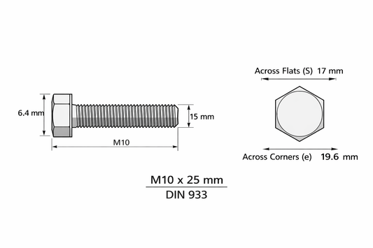 M10X25 SS 304 HEX HEAD SCREW DIN 933