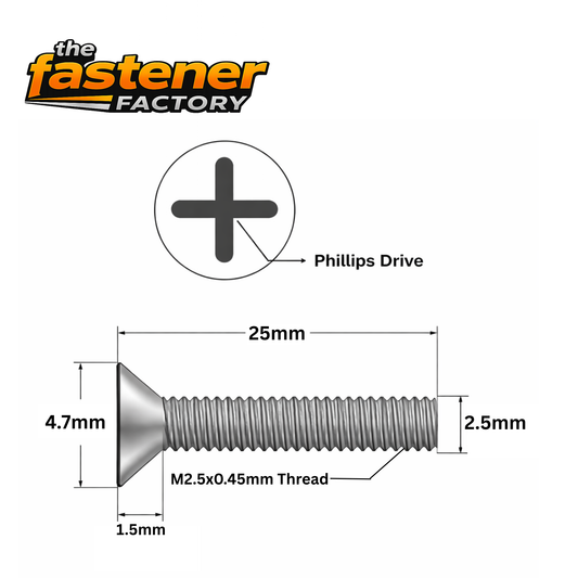 M2.5X25 SS 304 CSK PHILLIPS SCREW DIN 965