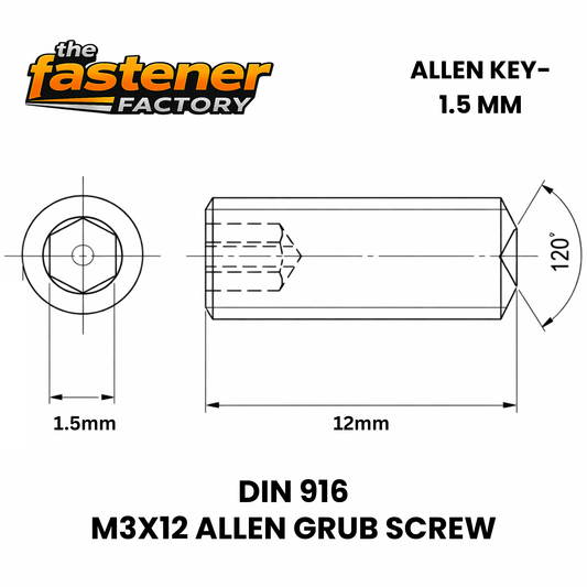 M3X12 SS 304 ALLEN GRUB SCREW DIN 916
