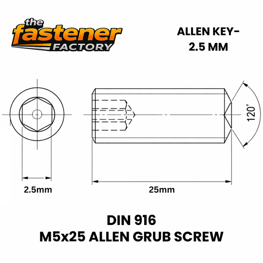 M5X25 SS 304 ALLEN GRUB SCREW DIN 916