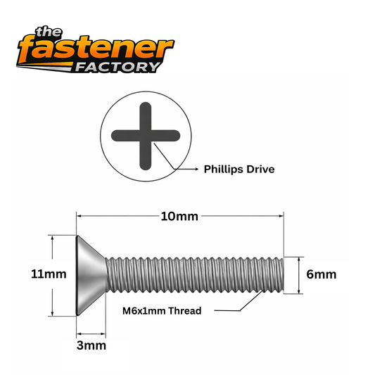 M6X10 SS 304 CSK PHILLIPS SCREW DIN 965